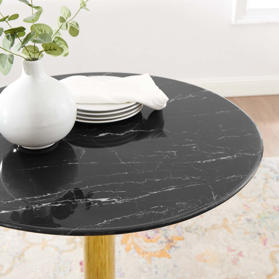 Theo 28" Artificial Marble Dining Table in Gold Black