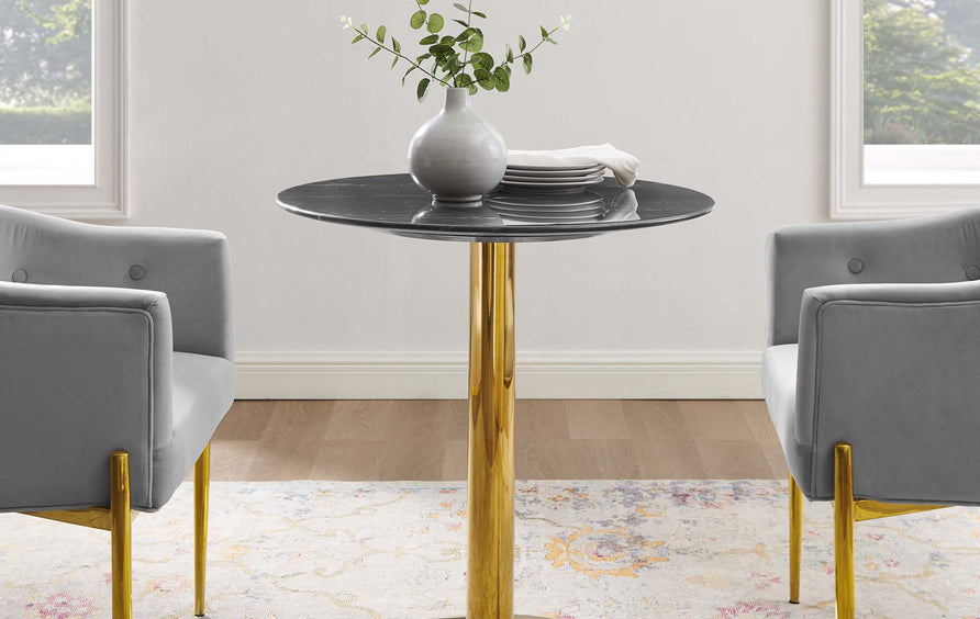 Theo 28" Artificial Marble Dining Table in Gold Black