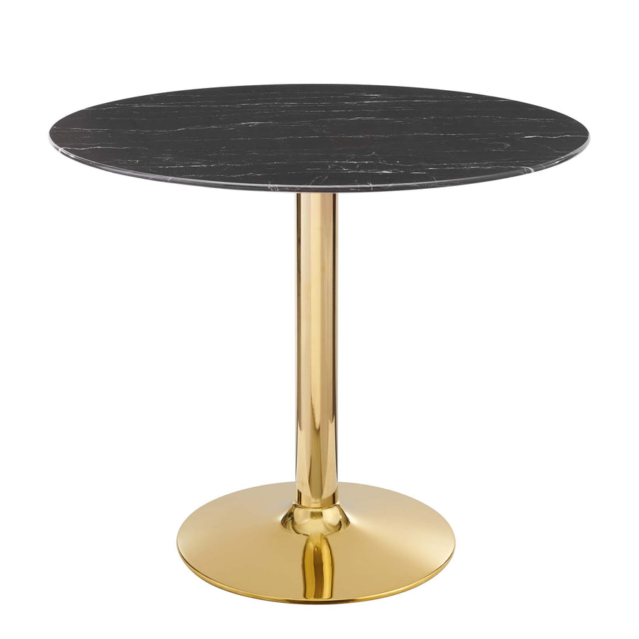 Theo 35" Artificial Marble Dining Table in Gold Black