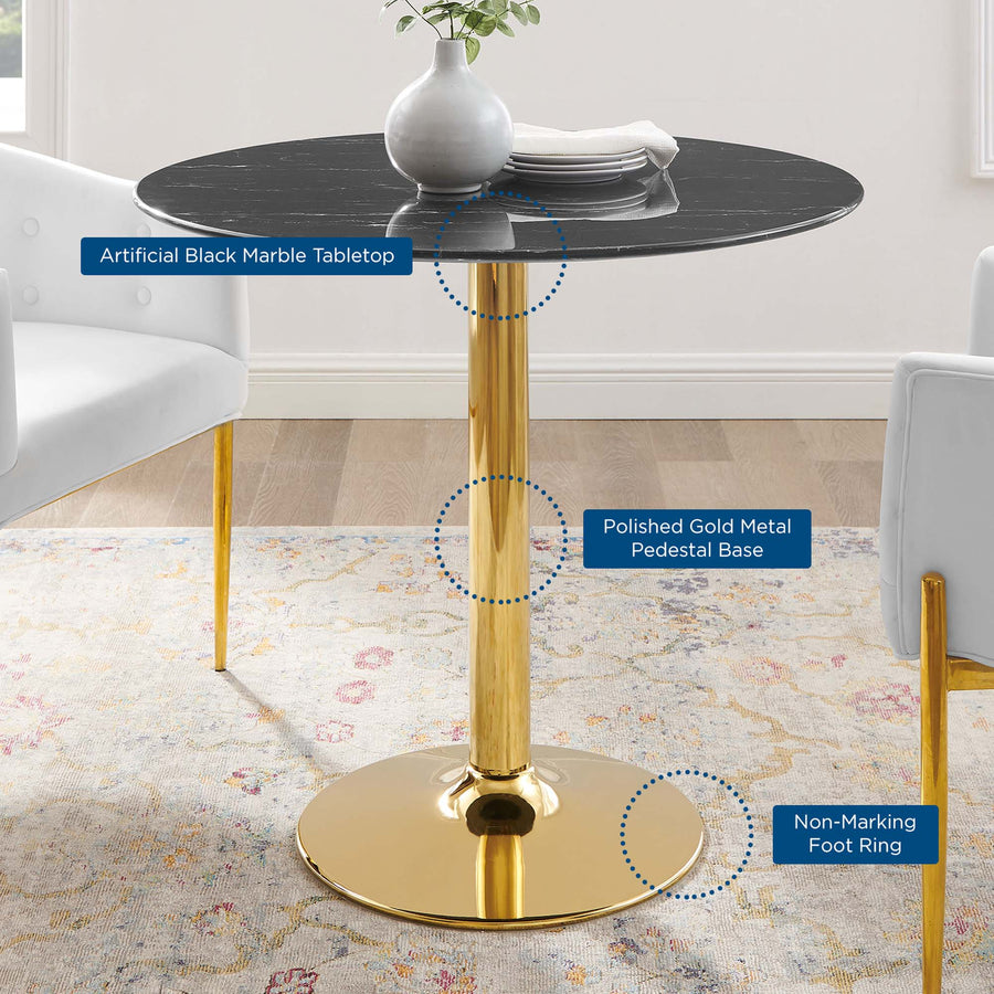 Theo 35" Artificial Marble Dining Table in Gold Black