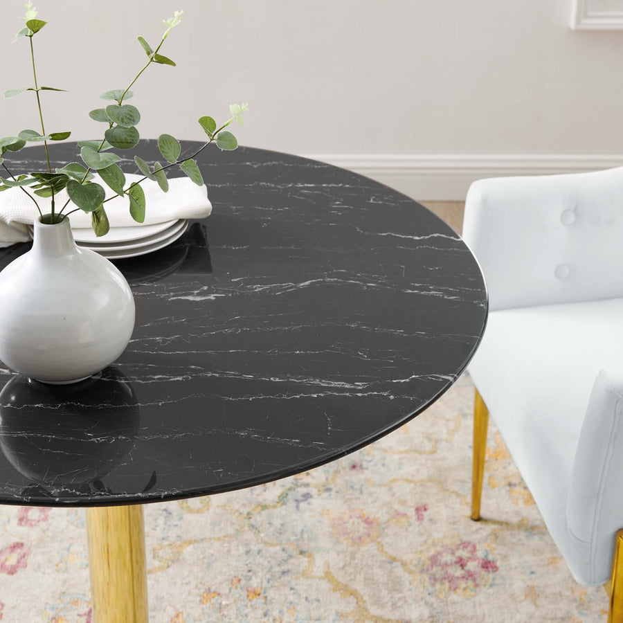 Theo 35" Artificial Marble Dining Table in Gold Black