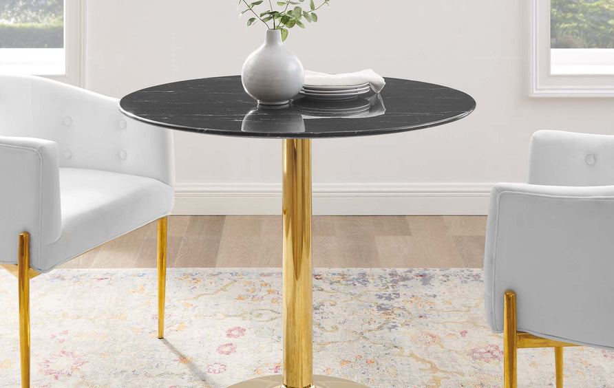 Theo 35" Artificial Marble Dining Table in Gold Black