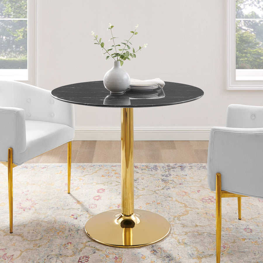 Theo 35" Artificial Marble Dining Table in Gold Black