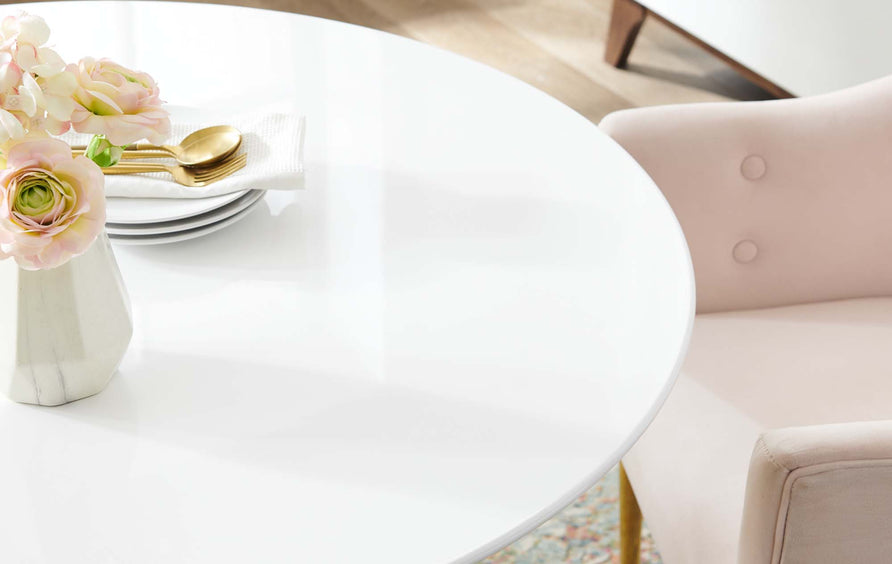 Theo 40" Dining Table in Gold White