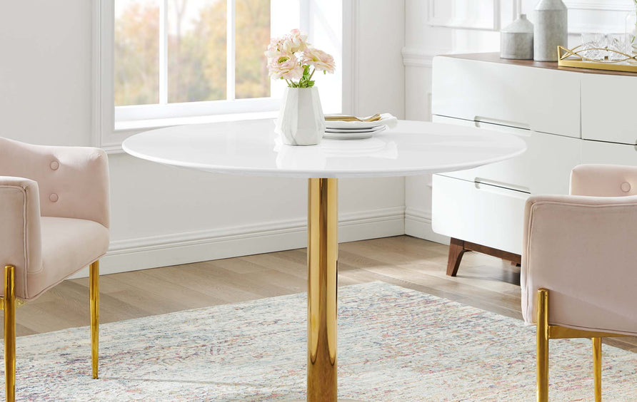 Theo 40" Dining Table in Gold White