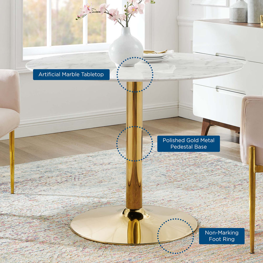 Theo 40" Artificial Marble Dining Table in Gold White