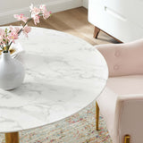 Theo 40" Artificial Marble Dining Table in Gold White