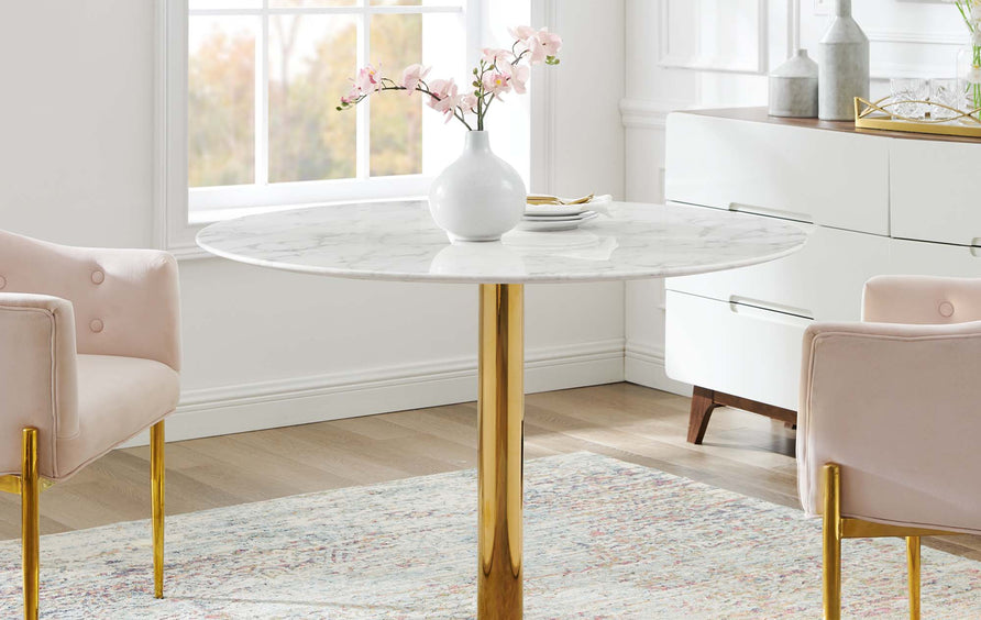 Theo 40" Artificial Marble Dining Table in Gold White