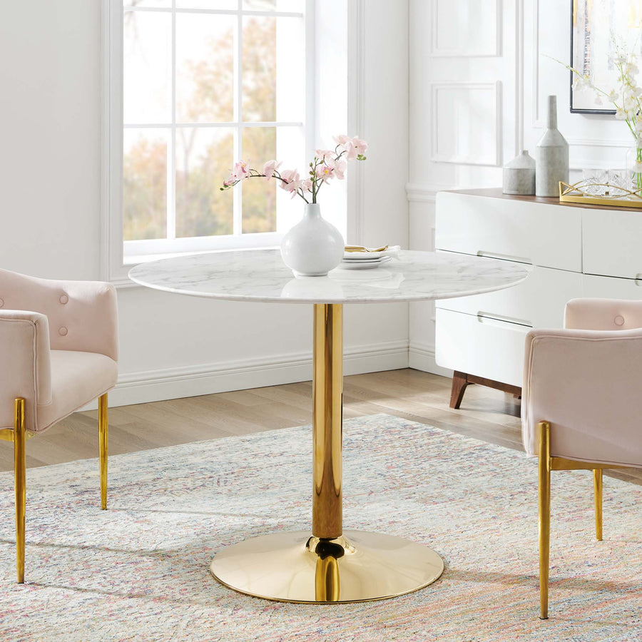 Theo 40" Artificial Marble Dining Table in Gold White
