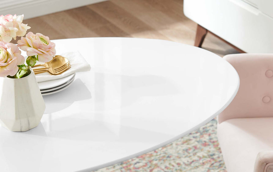Theo 48" Oval Dining Table in Gold White