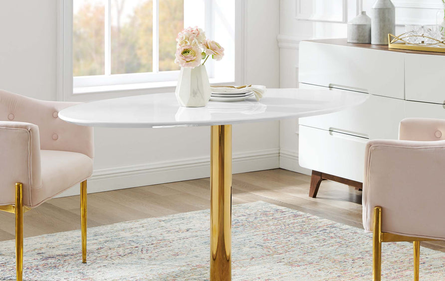 Theo 48" Oval Dining Table in Gold White