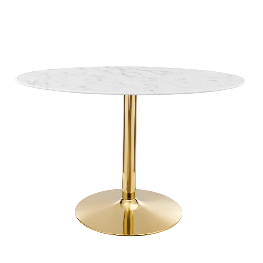 Theo 48" Oval Artificial Marble Dining Table in Gold White
