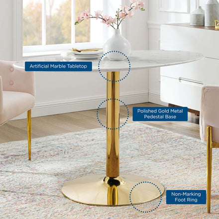 Verne 48" Oval Artificial Marble Dining Table in Gold White