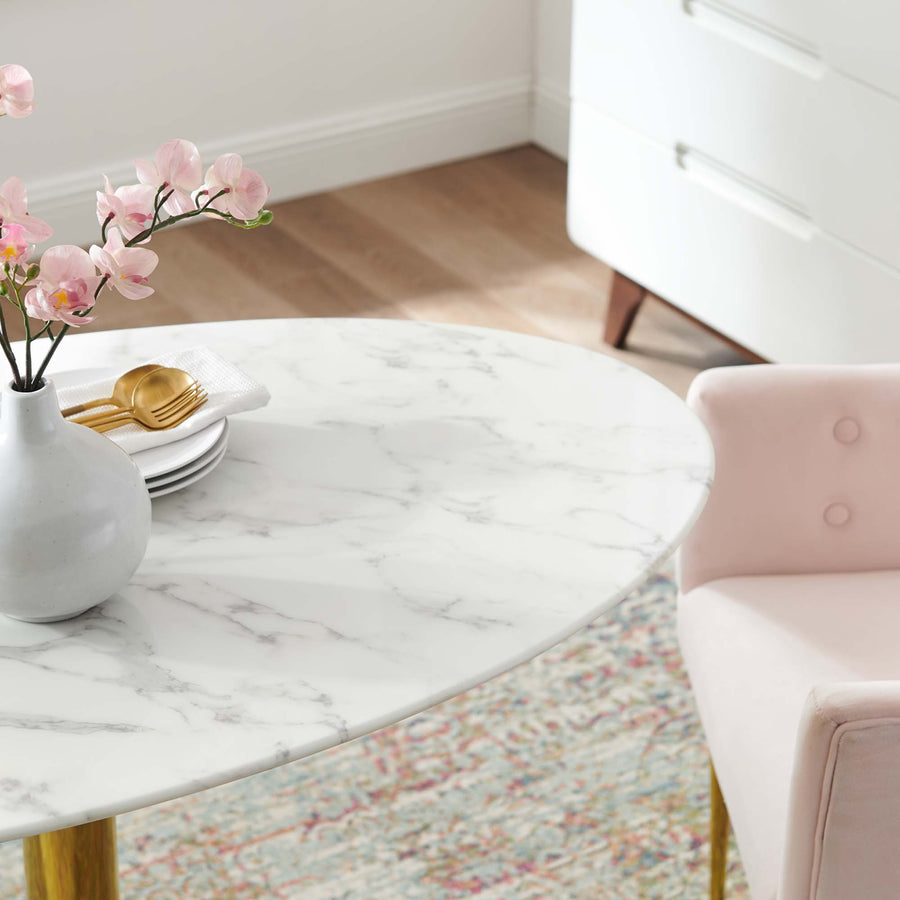Theo 48" Oval Artificial Marble Dining Table in Gold White