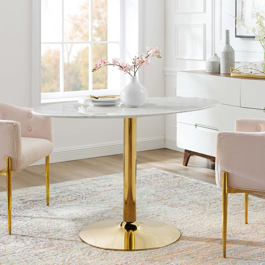 Theo 48" Oval Artificial Marble Dining Table in Gold White