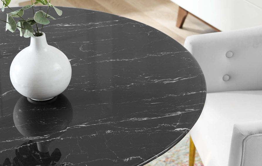Theo 40" Artificial Marble Dining Table in Gold Black