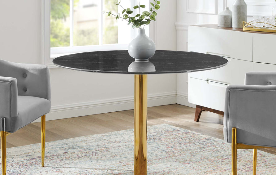 Theo 40" Artificial Marble Dining Table in Gold Black