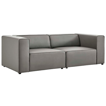 Mingle 2-Piece Vegan Leather Sectional Sofa Loveseat in Gray
