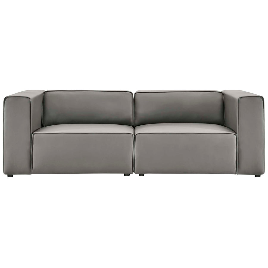 Pike 2-Piece Vegan Leather Sectional Sofa Loveseat in Gray
