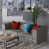 Pike 2-Piece Vegan Leather Sectional Sofa Loveseat in Gray