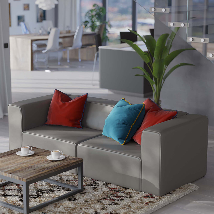 Pike 2-Piece Vegan Leather Sectional Sofa Loveseat in Gray