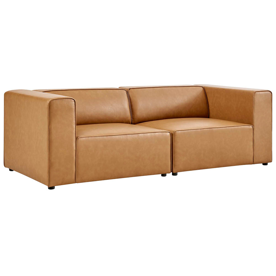 Pike 2-Piece Vegan Leather Sectional Sofa Loveseat in Tan