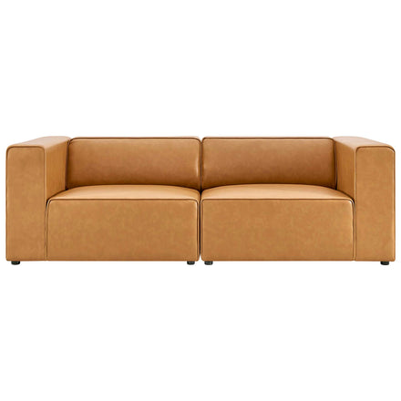 Mingle 2-Piece Vegan Leather Sectional Sofa Loveseat in Tan