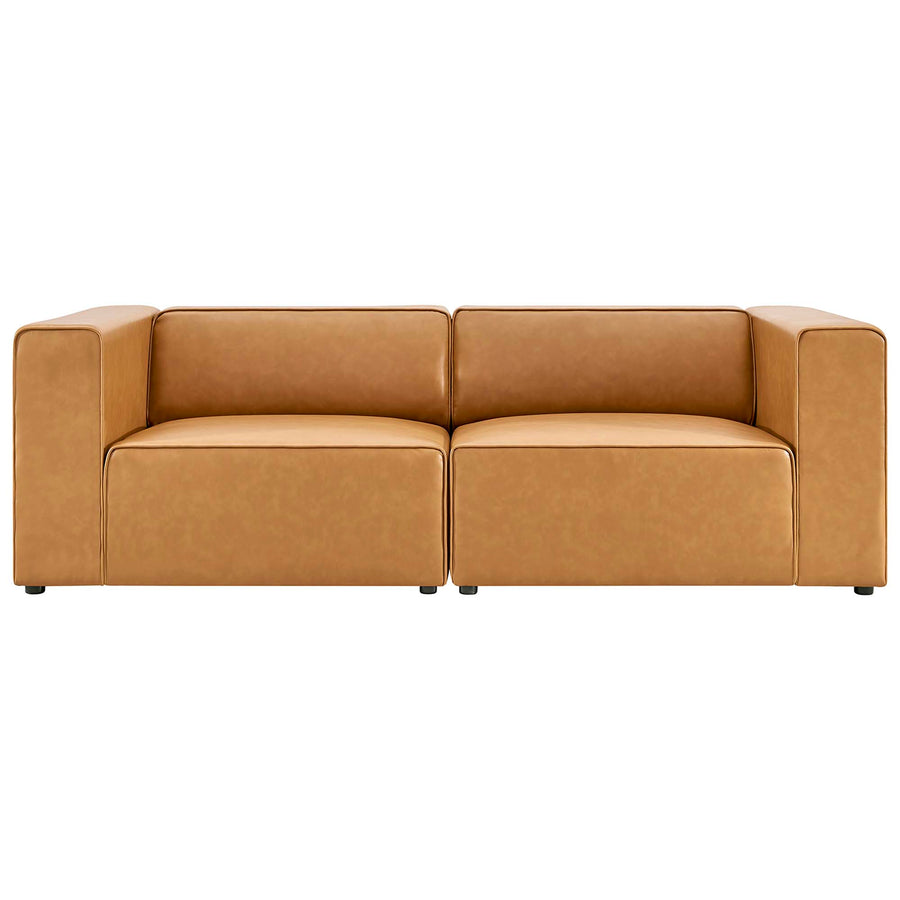 Pike 2-Piece Vegan Leather Sectional Sofa Loveseat in Tan
