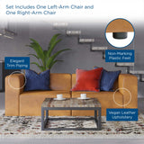 Pike 2-Piece Vegan Leather Sectional Sofa Loveseat in Tan