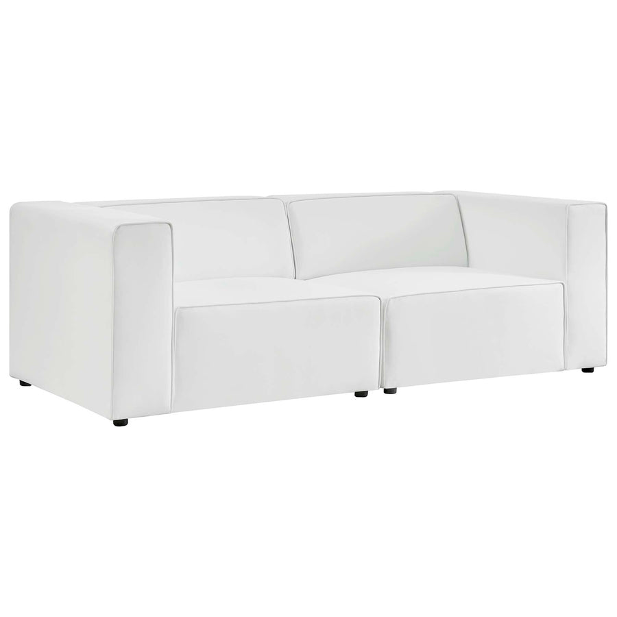 Pike 2-Piece Vegan Leather Sectional Sofa Loveseat in White