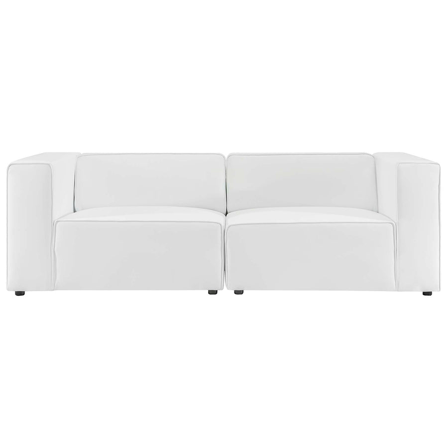 Pike 2-Piece Vegan Leather Sectional Sofa Loveseat in White