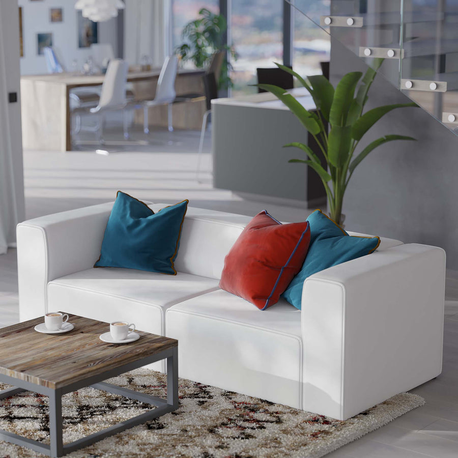 Pike 2-Piece Vegan Leather Sectional Sofa Loveseat in White