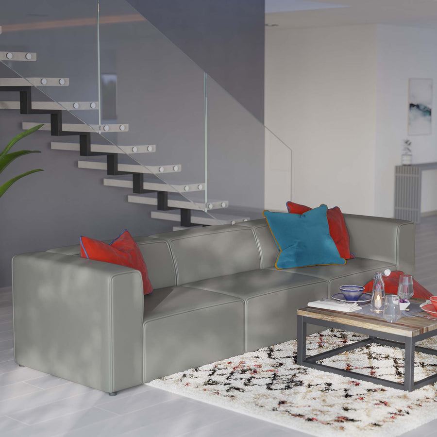 Pike 3-Piece Vegan Leather Sectional Sofa in Gray