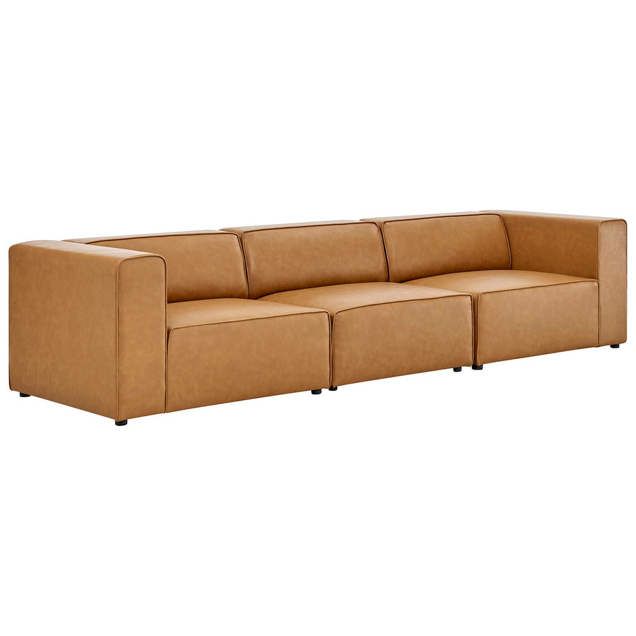 Pike 3-Piece Vegan Leather Sectional Sofa in Tan