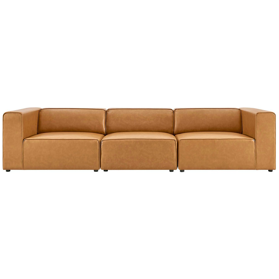 Pike 3-Piece Vegan Leather Sectional Sofa in Tan