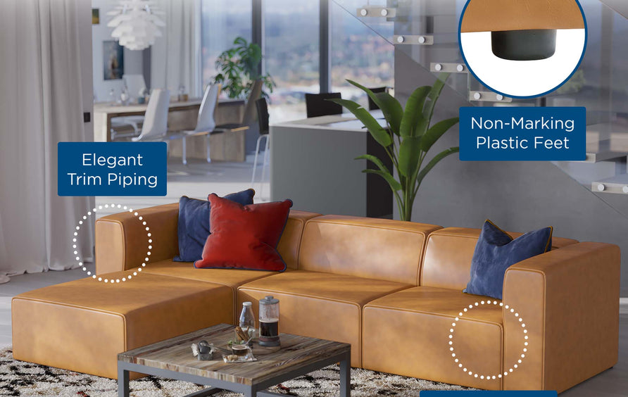 Pike Vegan Leather Sofa and Ottoman Set in Tan