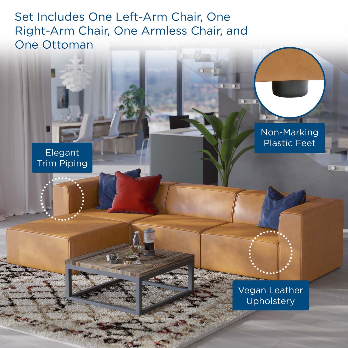 Mingle Vegan Leather Sofa and Ottoman Set by Furniture For America