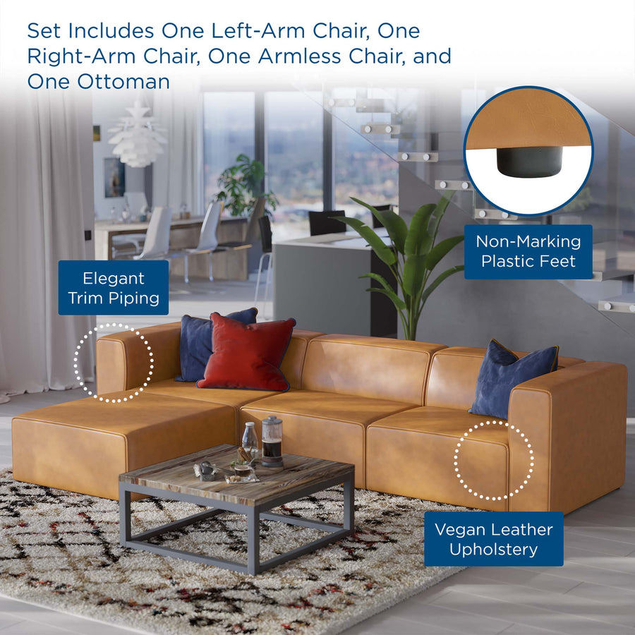 Pike Vegan Leather Sofa and Ottoman Set in Tan