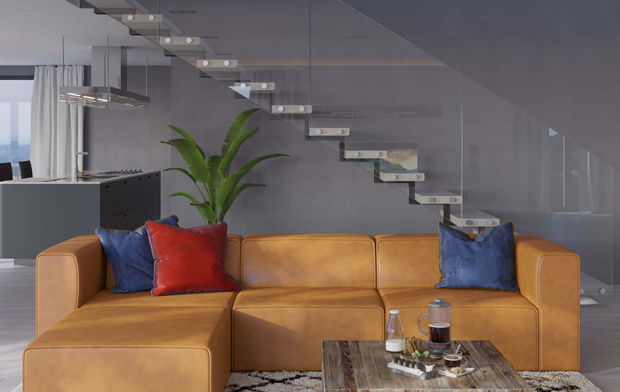 Pike Vegan Leather Sofa and Ottoman Set in Tan