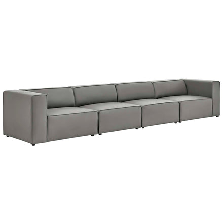 Mingle 4-Piece Vegan Leather Sectional Sofa in Gray