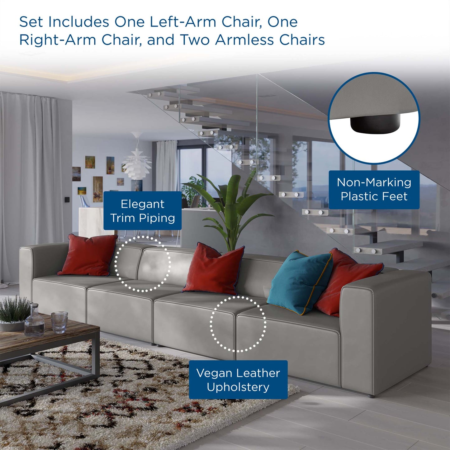 Mingle 4-Piece Vegan Leather Sectional Sofa by Furniture for America