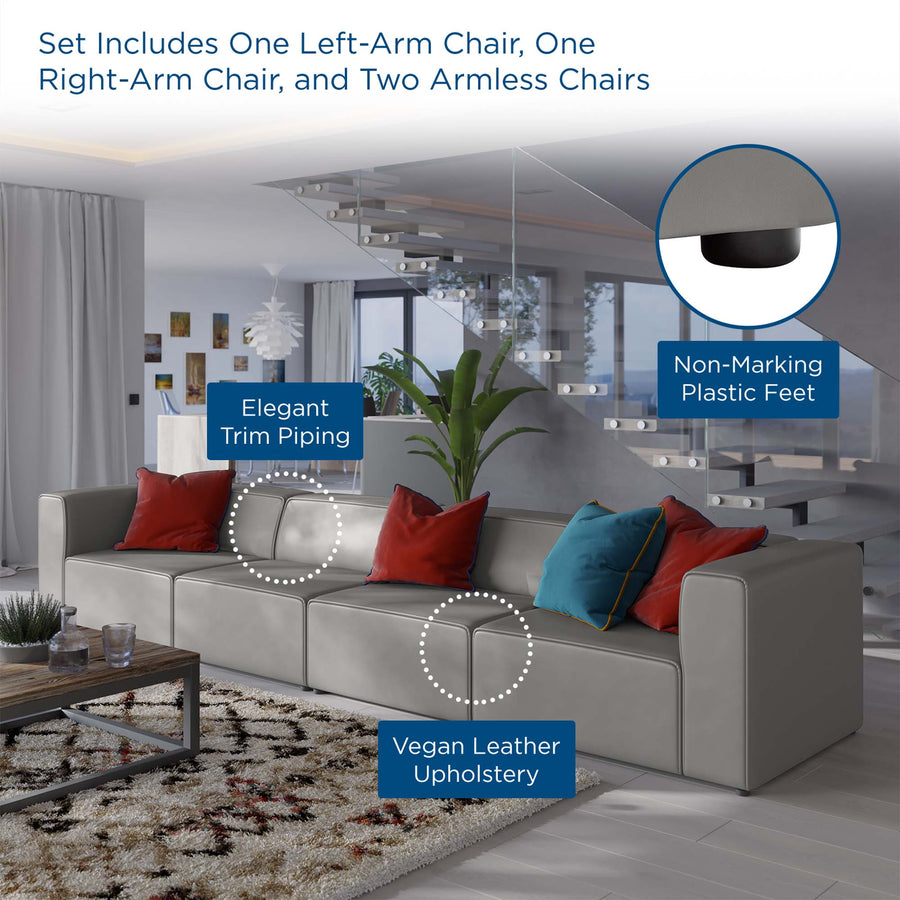 Pike 4-Piece Vegan Leather Sectional Sofa in Gray