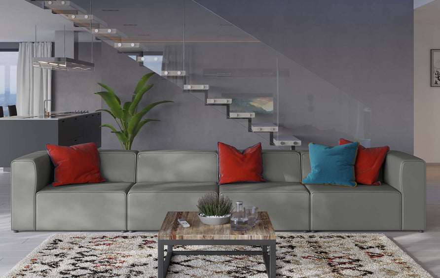 Pike 4-Piece Vegan Leather Sectional Sofa in Gray