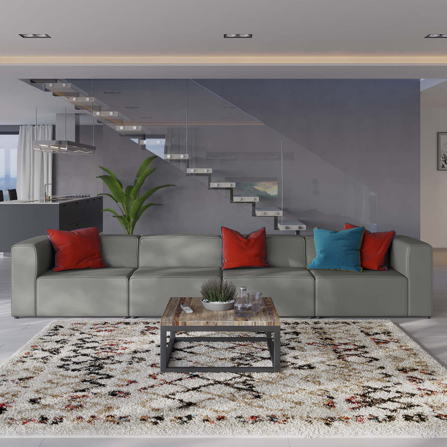 Pike 4-Piece Vegan Leather Sectional Sofa in Gray