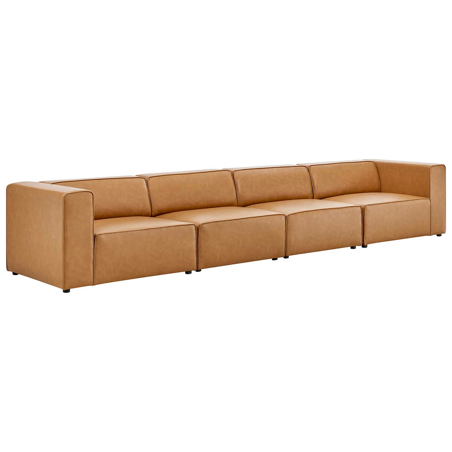 Pike 4-Piece Vegan Leather Sectional Sofa in Tan
