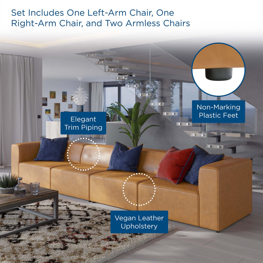 Pike 4-Piece Vegan Leather Sectional Sofa in Tan