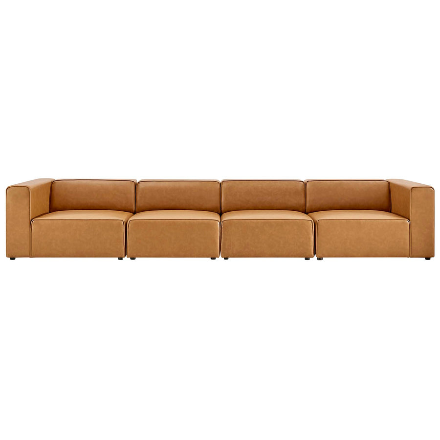 Pike 4-Piece Vegan Leather Sectional Sofa in Tan