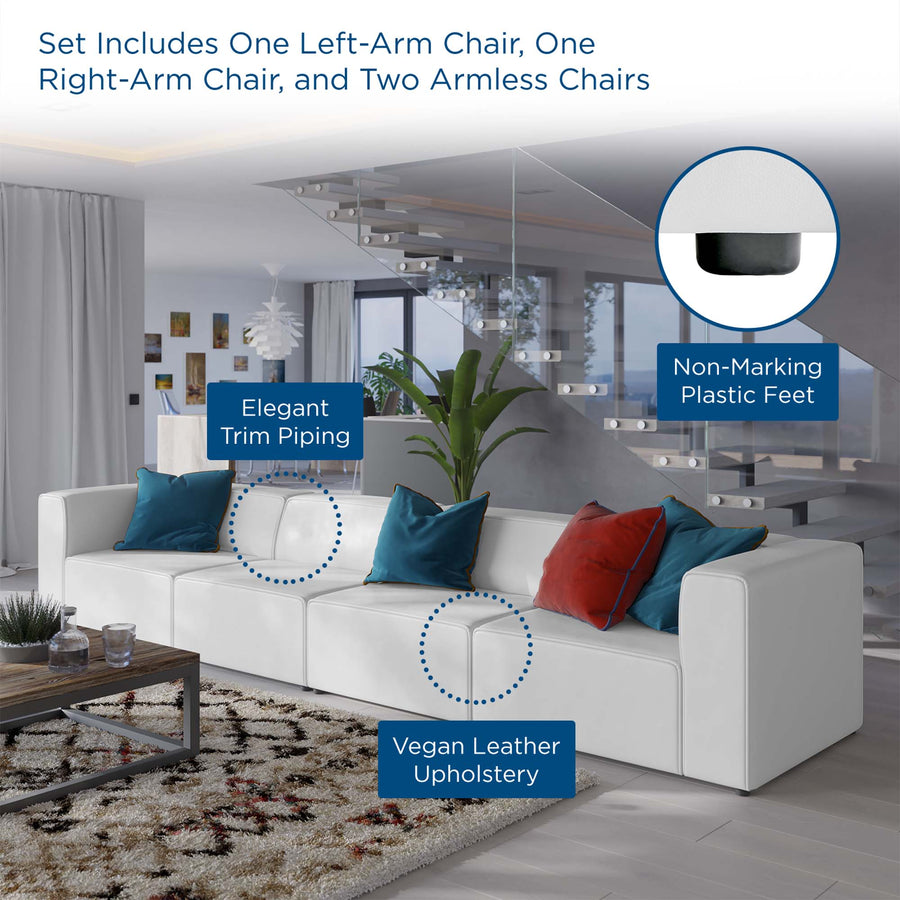 Pike 4-Piece Vegan Leather Sectional Sofa in White