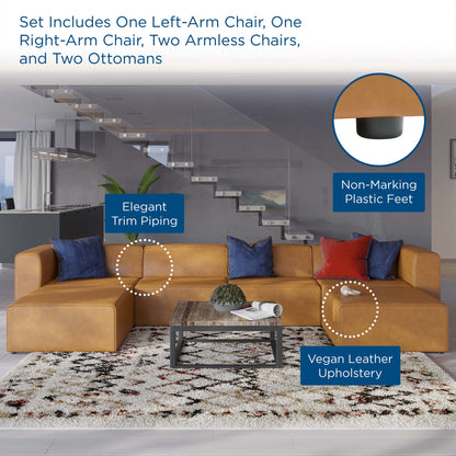 Mingle 4-Piece Vegan Leather Sofa and 2 Ottomans Set by Furniture For America