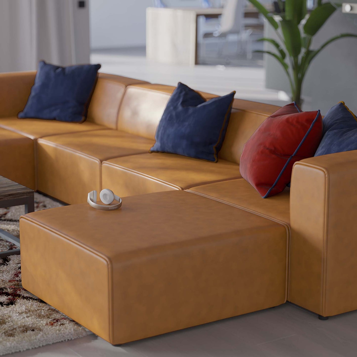 Mingle 4-Piece Vegan Leather Sofa and 2 Ottomans Set by Furniture For America